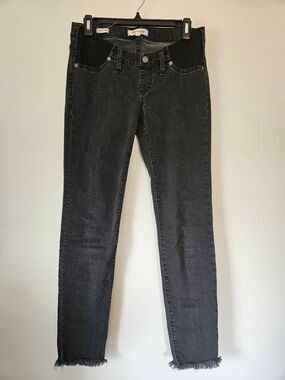 Madewell Maternity Skinny Jeans 27 Washed Black Denim Raw Hem Side Panel